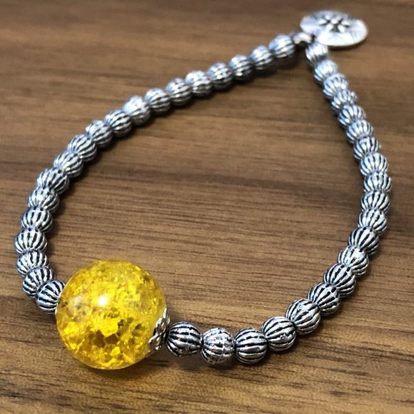 Handcrafted Navel Chakra Bracelet Yellow Glass Centerpiece Bead - Picture 1 of 3